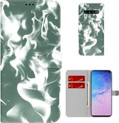 Voor Samsung Galaxy S10 Plus Cloud Fog Pattern Horizontal Flip Leather Case met Houder & Card Slot & Wallet (Donkergroen)