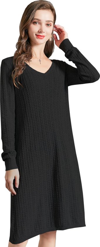 Manlee Gebreide midi jurk met lange mouwen en Maat