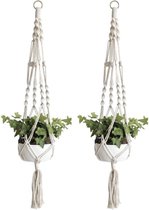 Plantenhanger macramé - Luxe gevlochten touw katoen - 2 stuks - plantenpot ophangen