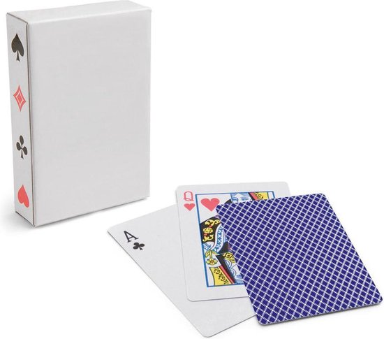 Thumbnail van een extra afbeelding van het spel 4x stuks Speelkaarthouders - inclusief 54 speelkaarten blauw geruit - hout - 35 cm - kaarthouders