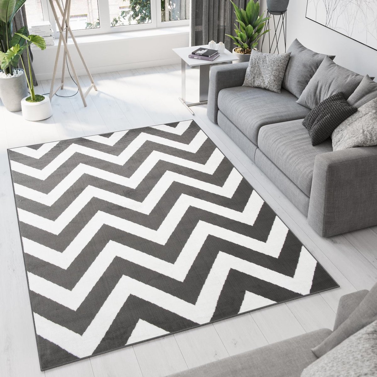 Tapiso Bali PP Vloerkleed Grijs Laagpolig Tapijt Modern Zigzag Maat- 140x200 Grijs 24