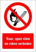 Vuur, open vlam en roken verboden tekstbord - kunststof 420 x 297 mm (A3)