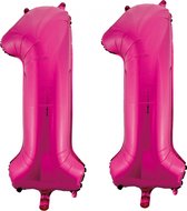 Roze folie ballonnen cijfers 11. zonder helium