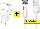 Phreeze 1A USB Adapter met USB C Kabel - 1 Meter - Geschikt voor A