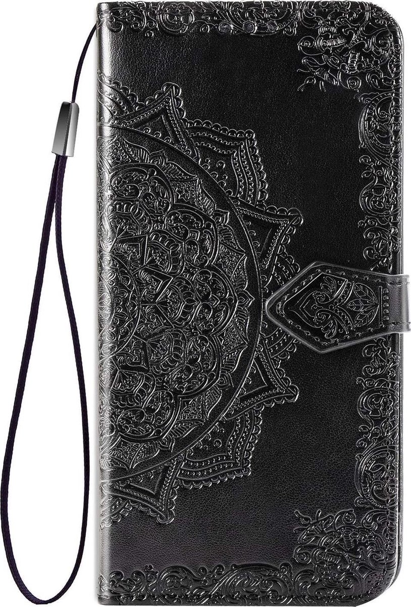 Geschikt voor Samsung Galaxy A50 Bookcase - Zwart - Bloemen - Portemonnee Hoesje