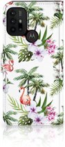 Telefoonhoesje Motorola Moto G10 | G20 | G30 Flip Hoesje met naam Flamingo Palms