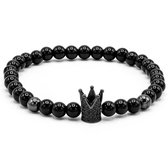 Victorious Natuurstenen Kralen Armband Heren – Zwarte Kroon – Zwart – 18cm