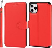 Effen textuur horizontale flip PU lederen tas met houder & kaartsleuven & fotolijst & portemonnee & riem voor iPhone 11 Pro (rood)