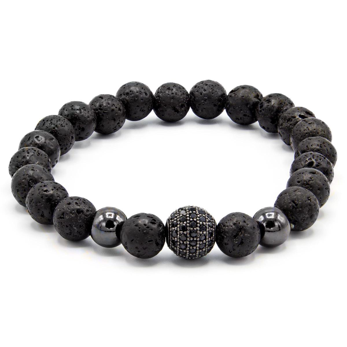 Victorious Natuurstenen Kralen Armband – Heren Armband - Dames Armband - Lavasteen - Zwart – 18cm