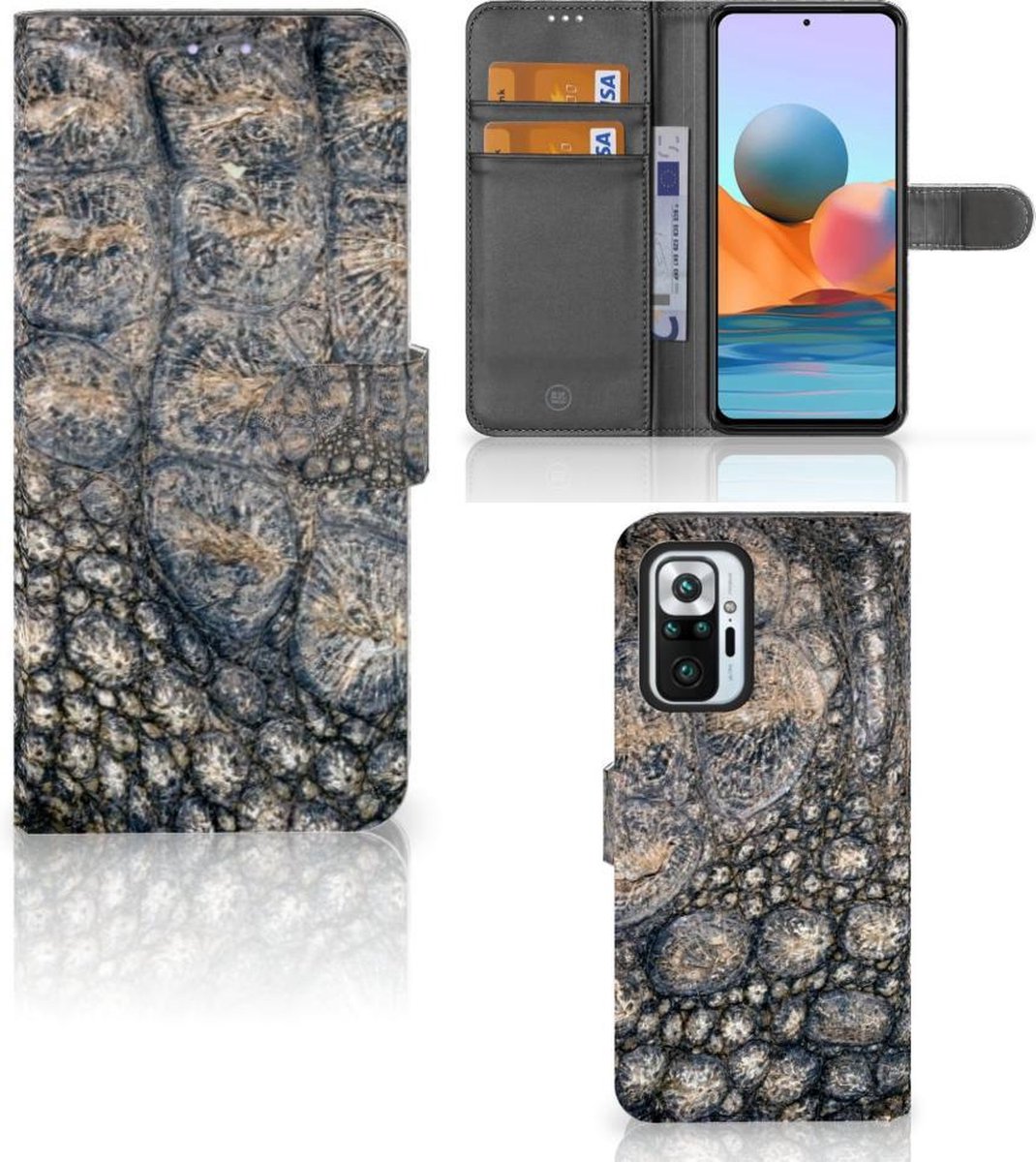 Xiaomi Redmi Note 10 Pro Telefoonhoesje met Pasjes Krokodillenprint