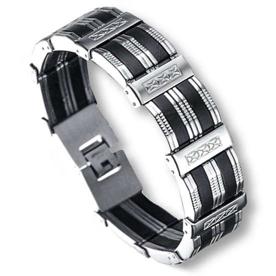 Armband Heren – Zwarte Strepen & RVS Roestvrij Staal– – 22cm bol.com