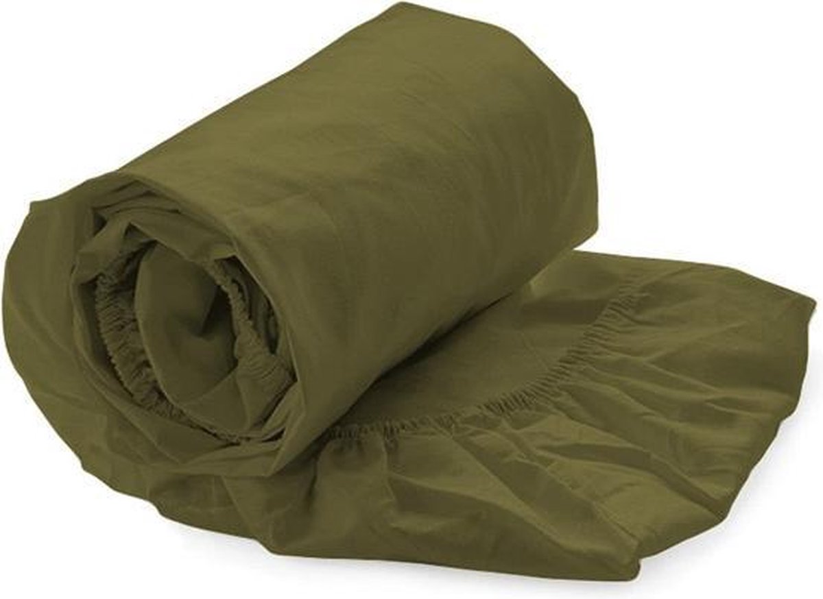 Luxe Hoeslaken Satijn - 100% Katoensatijn (280TC) - Lits-jumeaux - 180x210 cm - Olive Green