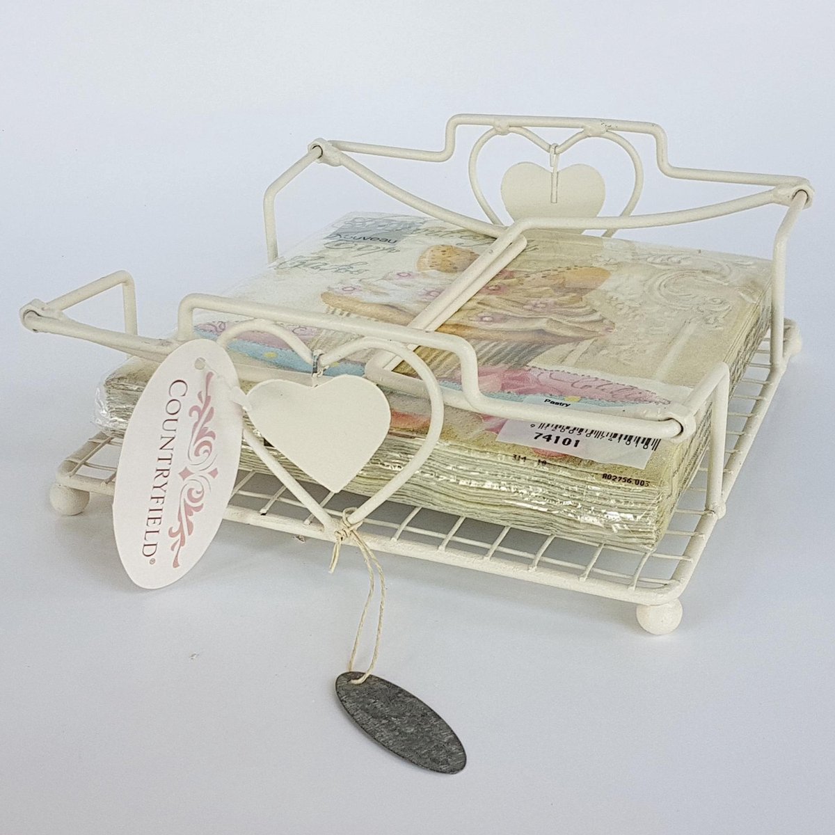 Servethouder - metaal - wit - 19 x 19 x 6,5 cm hoog