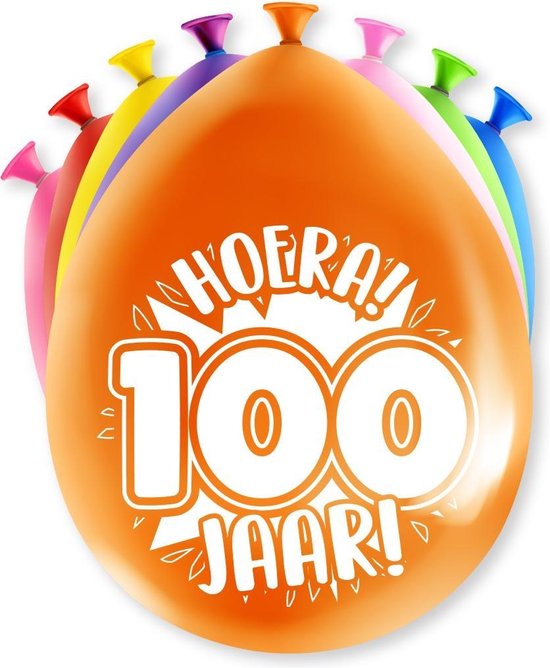 Ballonnen 100 Jaar Hoera 30cm 8st