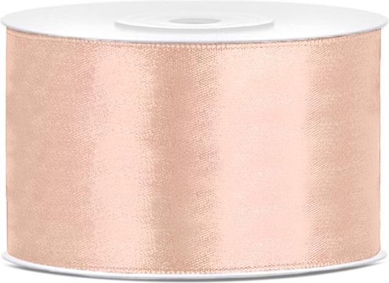 Perzikkleurig satijnen lint op rol, 38mm breed.