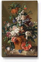 Stilleven met bloemen - Jan van Huysum - 19,5 x 30 cm - Niet van echt te onderscheiden houten schilderijtje - Mooier dan een schilderij op canvas - Laqueprint.