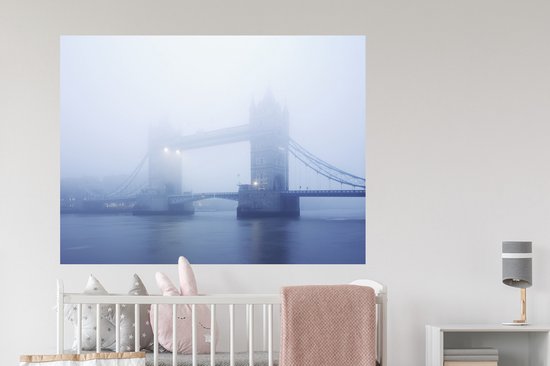 Stickers muraux - Film autocollant - Tower Bridge à Londres obscurci par le brouillard - 120x90 cm - Film adhésif - Stickers muraux Chambre d'enfant - Papier peint autocollant