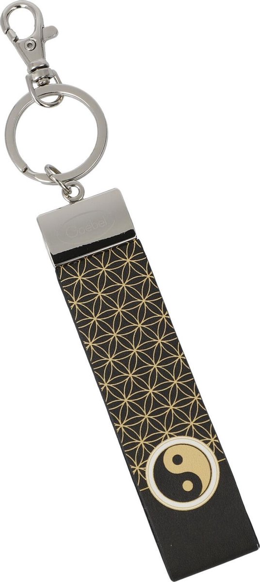 Goebel - Lotus | Sleutelhanger Yin Yang zwart | Kunstleer - 16cm