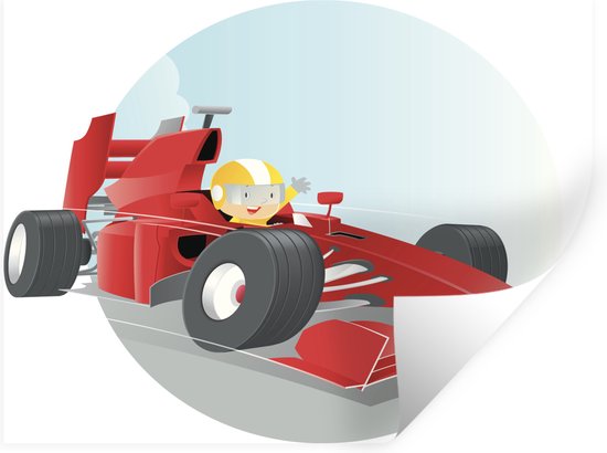 Muurstickers - Sticker Folie - Een illustratie van een jongetje die in een Formule 1 wagen rijdt - 160x120 cm - Plakfolie - Muurstickers Kinderkamer - Zelfklevend Behang XXL - Zelfklevend behangpapier - Stickerfolie