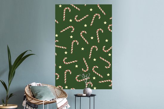Stickers muraux - Noël - Canne en bonbon - Motif - 80x120 cm - Feuille adhésive