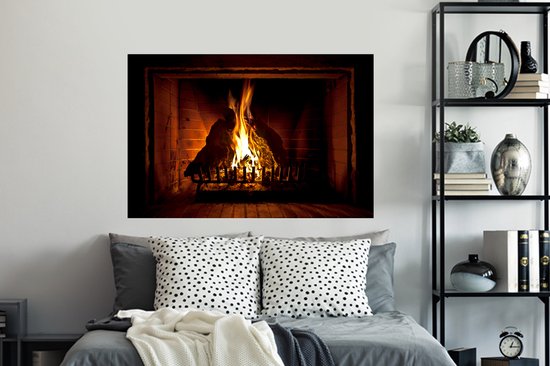 Sticker Muursticker Cheminées - Cheminée à hautes flammes - 120x80 cm - Film adhésif autocollant - Sticker mural repositionnable