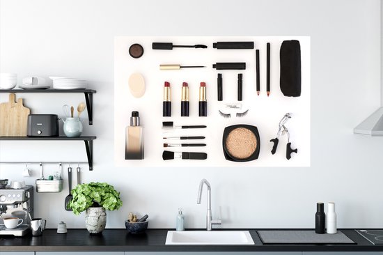Sticker Muursticker Flat lay Beauty - Set de Maquillage - 120x80 cm - film adhésif autocollant - sticker mural repositionnable
