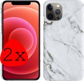 Hoes voor iPhone 11 Pro Hoesje Marmer Case Marmeren Cover Hoes Wit Marmer Hardcover 2x