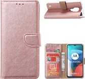 Xssive Hoesje voor Motorola Moto E7 - Book Case - Rose Goud en 1 Screenprotector Tempered Glass