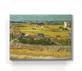 Schilderij - De oogst - Vincent van Gogh - 26 x 19,5 cm - Niet van echt te onderscheiden handgelakt schilderijtje op hout - Mooier dan een print op canvas.