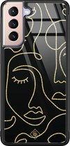 Samsung S21 Plus hoesje glass - Abstract faces | Samsung Galaxy S21 Plus  case | Hardcase backcover zwart