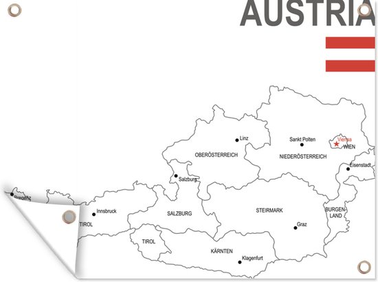 Illustration d'une carte blanche de l'Autriche avec le drapeau du pays affiche de jardin 80x60 cm - Toile de jardin / Toile d'extérieur / Peintures d'extérieur (décoration de jardin)