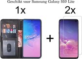 Samsung S10 Lite Hoesje Bookcase - Samsung Galaxy S10 Lite hoesje bookcase zwart wallet case portemonnee book case - 2x Samsung S10 Lite Screenprotectors Screen Protector