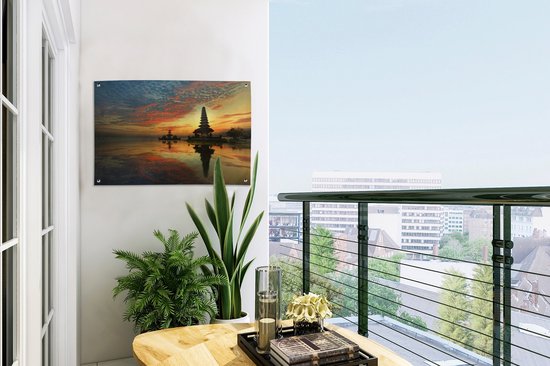 Décoration de jardin Silhouette du Temple Pura Ulun Danu Bratan à Bali - 60x40 cm - Affiche de jardin - Toile de jardin