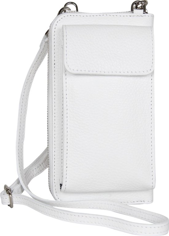 AmbraModa GLX21 - Italiaanse portemonnee telefoontasje schoudertas clutch bag gemaakt van echt leer. Wit