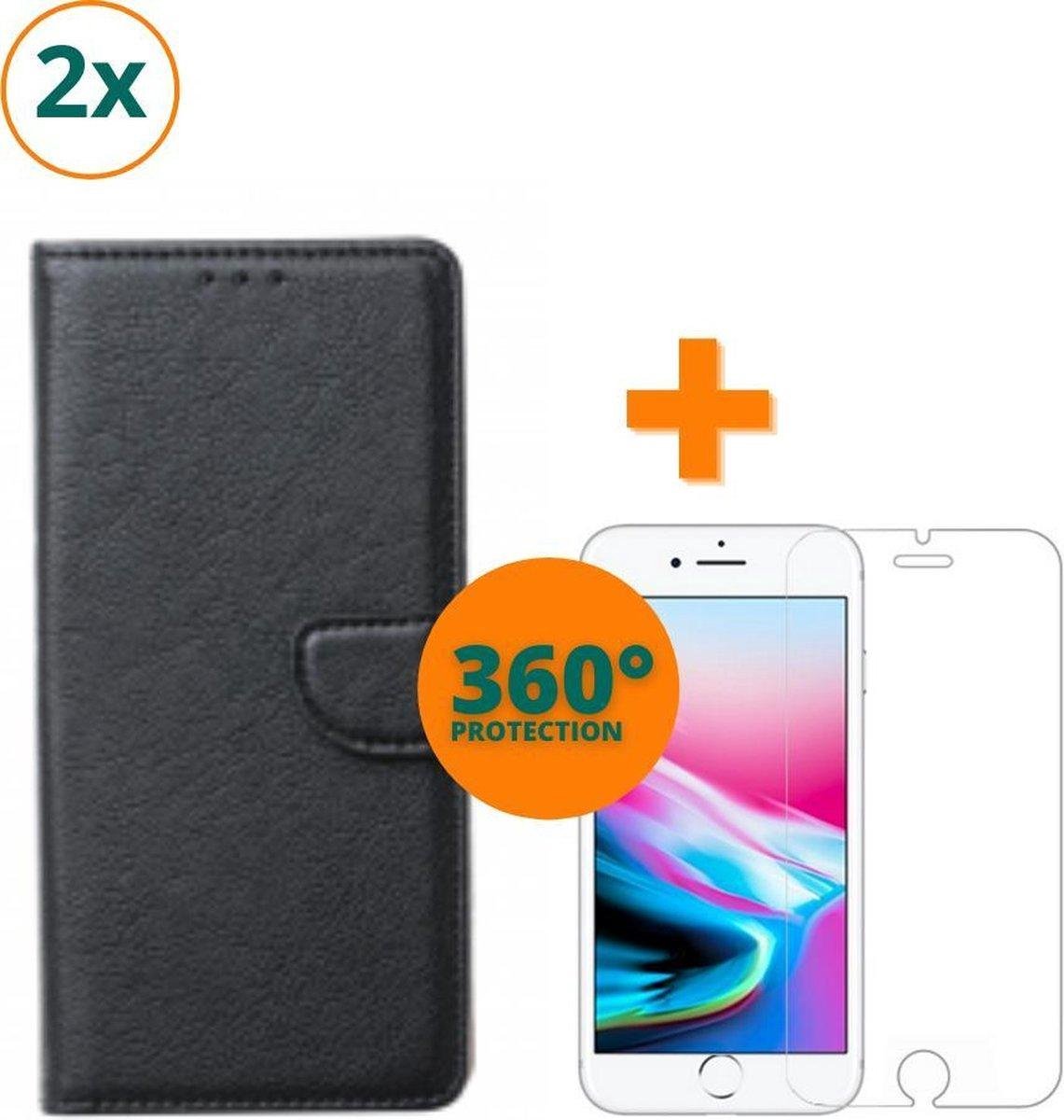 Fooniq Boek Hoesje Zwart 2x + Screenprotector 2x - Geschikt Voor Apple iPhone 7/8