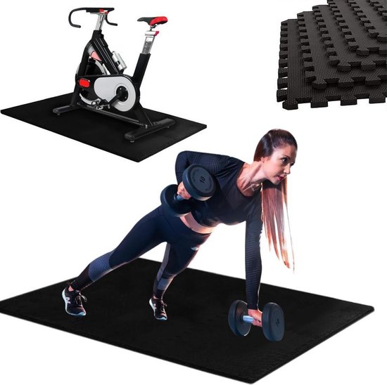 AWEMOZ Fitness Puzzelmat - 6 Stuks van 60 x 60 x 1,2cm - Fitnessmat - Yoga Mat - Fitness Vloer - Anti-slip - Rubber Mat - Sportvloer - Zwembad Tegels - Sportmat - Vloertegels - Vloerbeschermers - 2,16m²