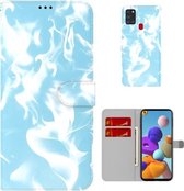 Voor Samsung Galaxy A21s Cloud Fog Pattern Horizontal Flip Leather Case met houder & kaartsleuf & portemonnee (hemelsblauw)