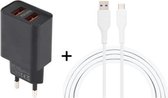 LZ-705 2-in-1 5V dubbele USB-reislader + 1,2 m USB naar micro-USB-datakabelset, EU-stekker (zwart)