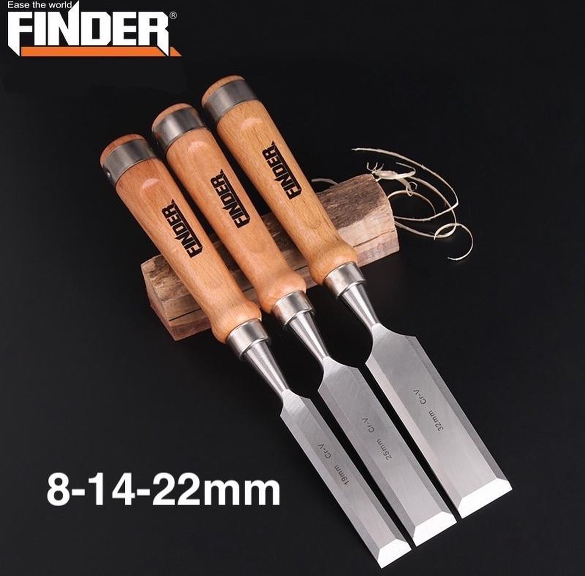 FINDER Tools Set van 3 Houtbeitels - Beitel - Beitelset - Steekbeitelset - Steekbeitel - 8mm - 14mm - 22mm