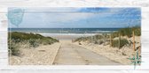 Tuinposter - Zee / Strand / Water - Collage duinenpad in Beige / wit / zwart / blauw - 60 x 120 cm