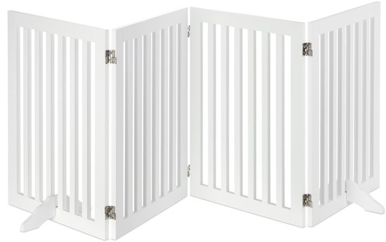 Relaxdays kinderhekje zonder boren - hondenhek binnen - haardhek - wit - MDF - 70 cm hoog - 4 panelen