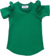 The-Dreamstore.com handgemaakte baby of kinder tuniek groen met ruffles op de schouder, maat 98/104.