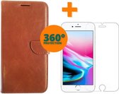 Fooniq Boek Hoes Bruin + Screenprotector - Geschikt Voor Apple iPhone 7/8