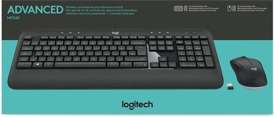 Logitech MK540 Advanced clavier Souris incluse RF sans fil QWERTY US International Noir, Blanc