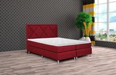 Boxspring Neo compleet, merk Olympic Life, 160 x 210 cm, bordeaux, 18-delig met ruiten motieven hoofdbord