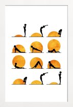 JUNIQE - Poster met houten lijst Yoga Sun -13x18 /Geel & Oranje