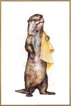 JUNIQE - Poster met kunststof lijst Otter illustratie -40x60 /Bruin &