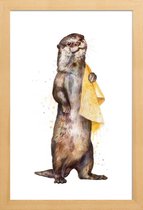 JUNIQE - Poster in houten lijst Otter illustratie -30x45 /Bruin & Geel