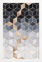 JUNIQE - Poster met houten lijst Soft Blue Gradient Cubes -13x18