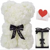 Rozen Teddybeer 25cm - Gratis cadeau erbij - Wit - Valentijns cadeau - Verjaardagscadeau - Jubileum - Liefde - Cadeau -